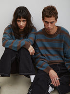 Hudson | Unisex Oversized Knit Sweater | Distressed Striped Y2K Style-Eltrendio