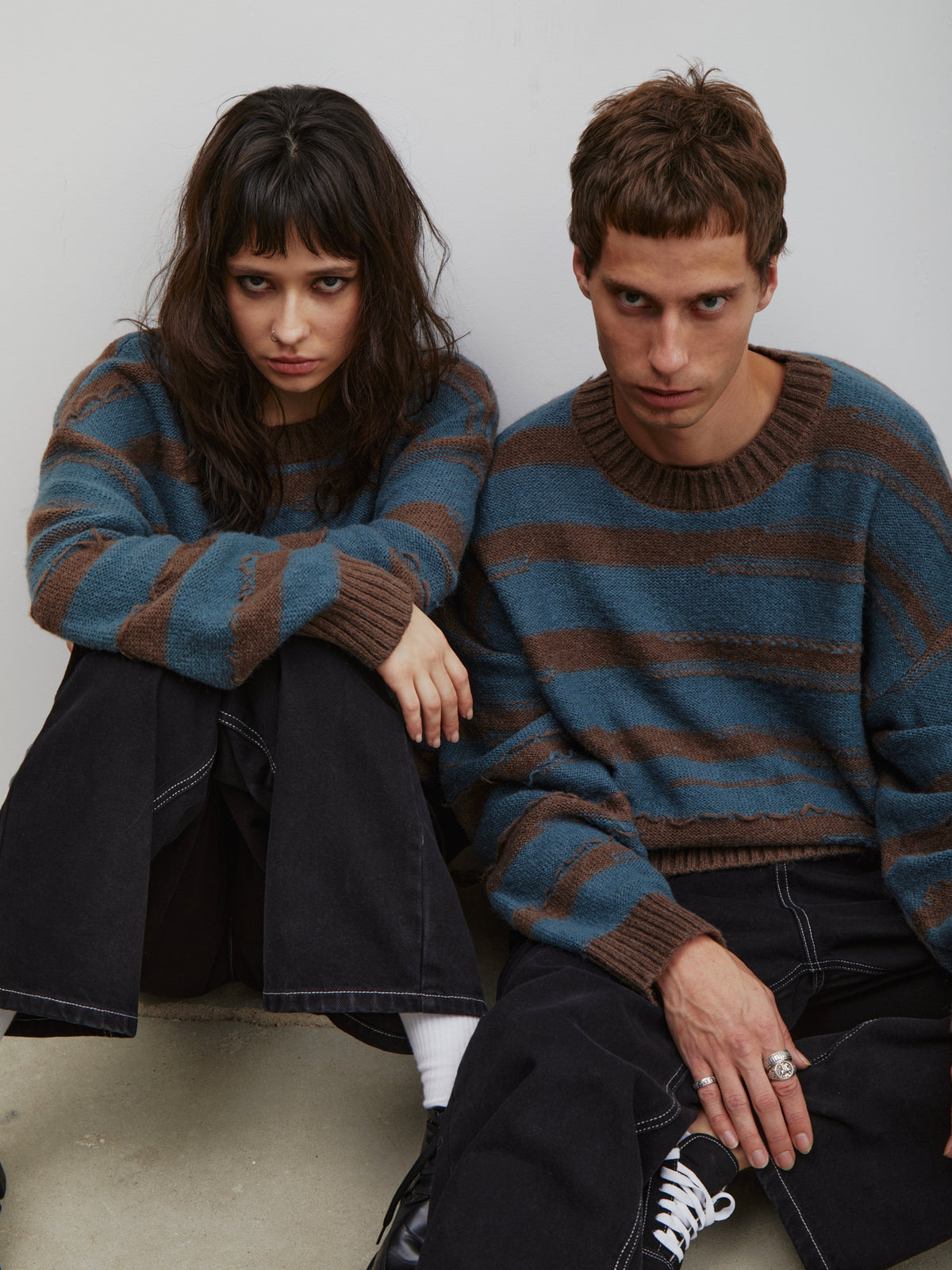 Hudson | Unisex Oversized Knit Sweater | Distressed Striped Y2K Style-Eltrendio