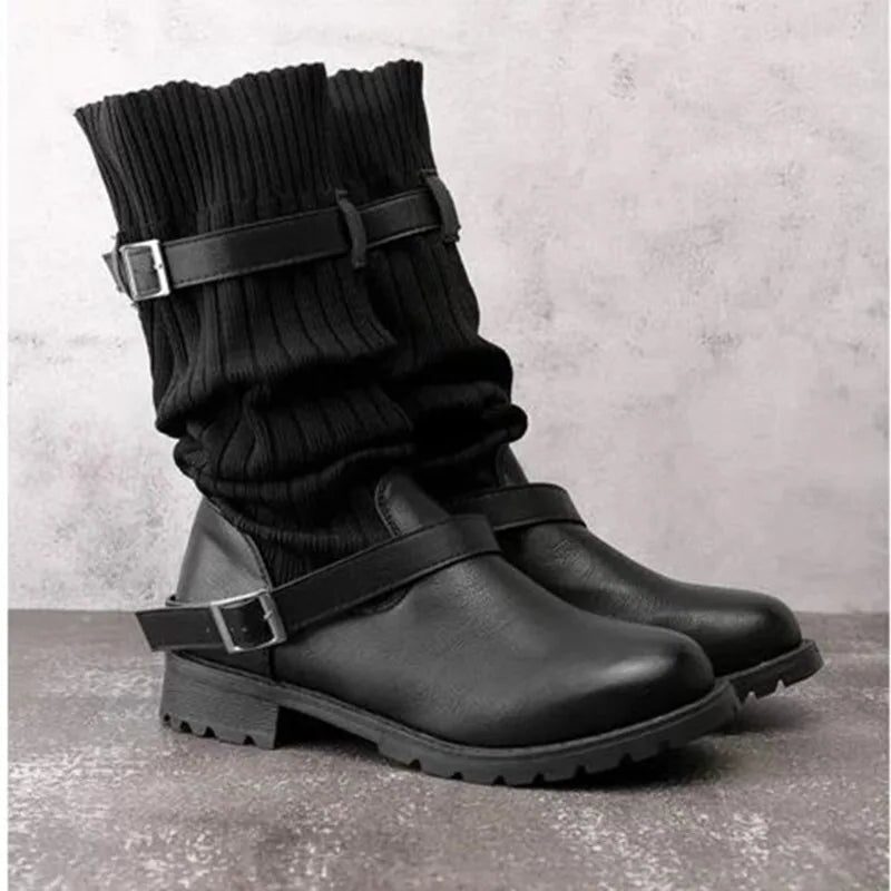 Imogen | Women's Slouch Mid-Calf Boots | Knitted Buckle · Eltrendio