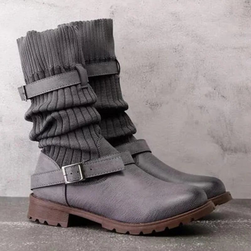 Imogen | Women's Slouch Mid-Calf Boots | Knitted Buckle · Eltrendio