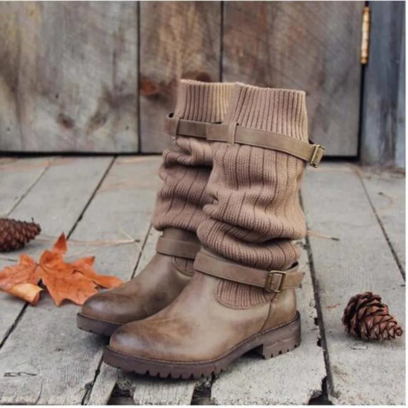 Imogen | Women's Slouch Mid-Calf Boots | Knitted Buckle · Eltrendio