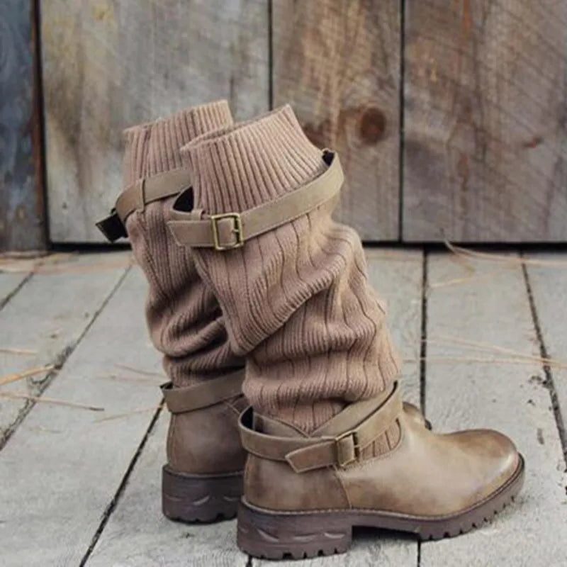 Imogen | Women's Slouch Mid-Calf Boots | Knitted Buckle · Eltrendio