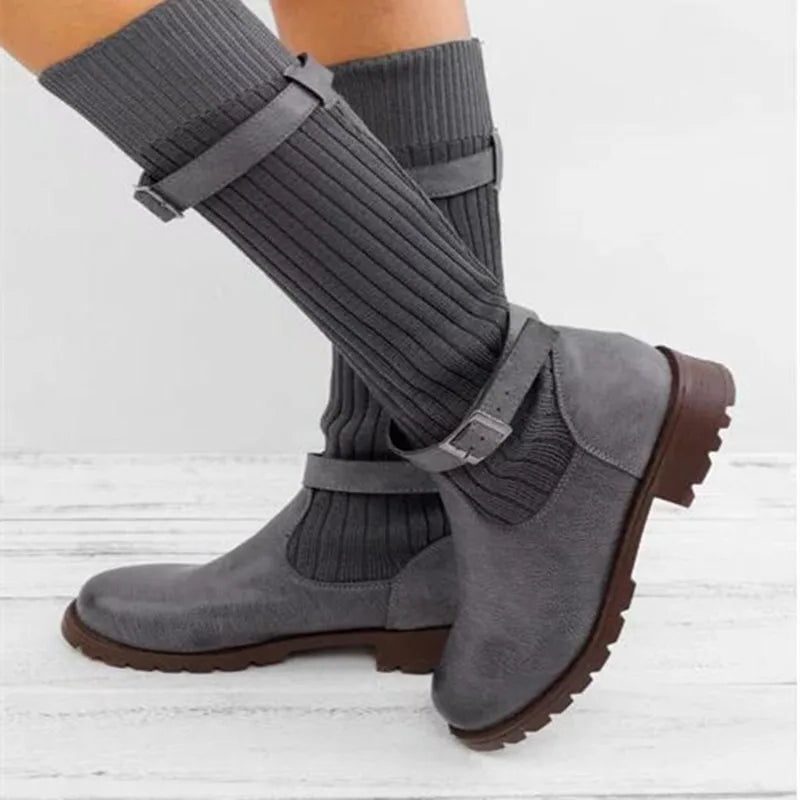 Imogen | Women's Slouch Mid-Calf Boots | Knitted Buckle · Eltrendio