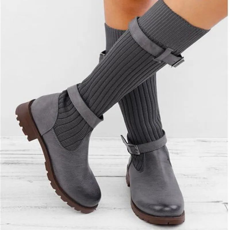 Imogen | Women's Slouch Mid-Calf Boots | Knitted Buckle · Eltrendio
