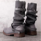 Imogen | Women's Slouch Mid-Calf Boots | Knitted Buckle · Eltrendio