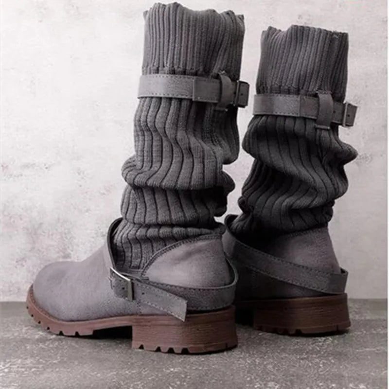 Imogen | Women's Slouch Mid-Calf Boots | Knitted Buckle · Eltrendio