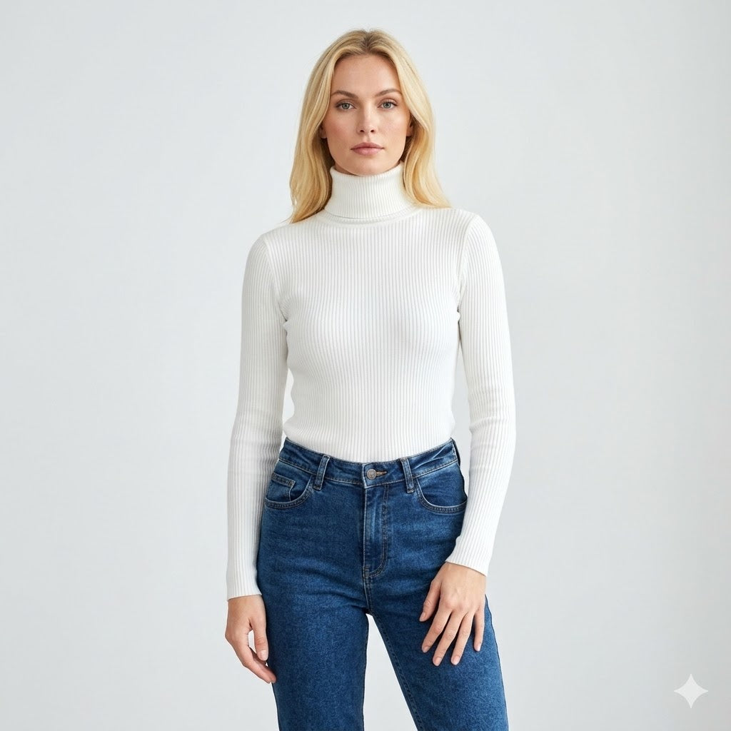 Isabelle | Women's Turtleneck Jumper | Ribbed Knit · Eltrendio