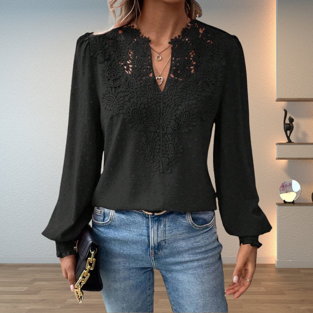 Isabelle | Women's V-Neck Blouse | Lace Bodice · Eltrendio