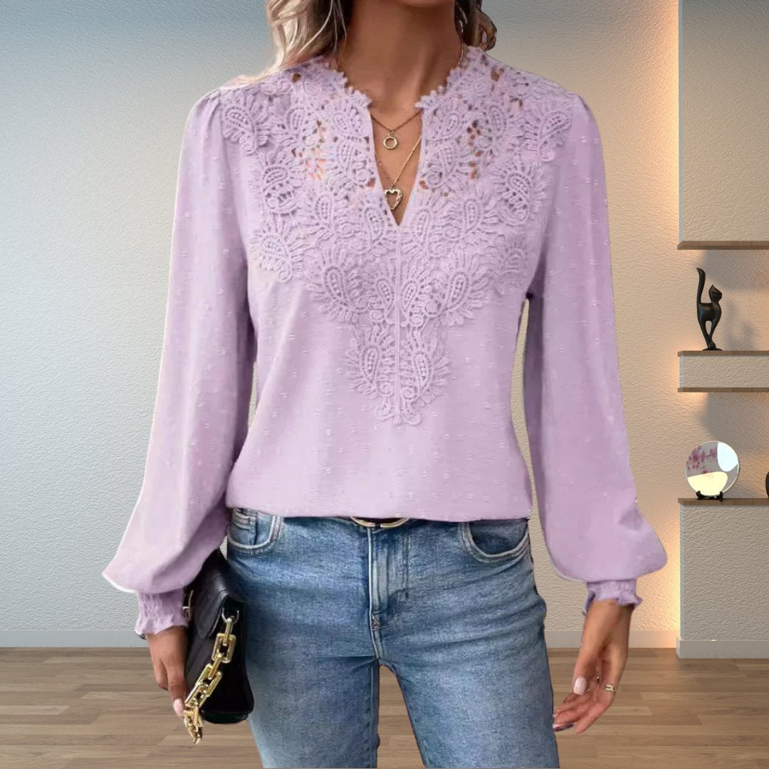 Isabelle | Women's V-Neck Blouse | Lace Bodice · Eltrendio