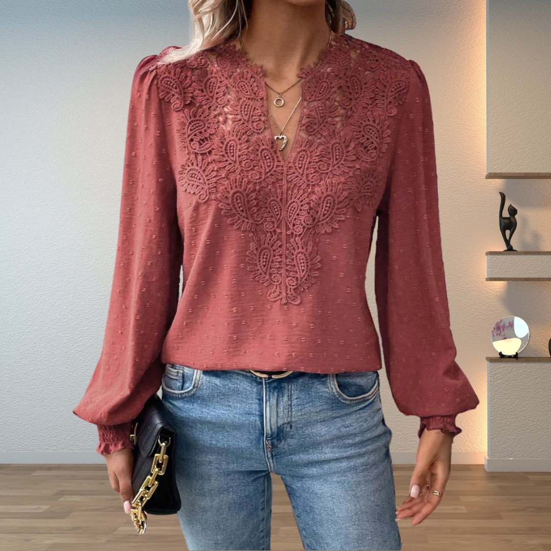 Isabelle | Women's V-Neck Blouse | Lace Bodice · Eltrendio