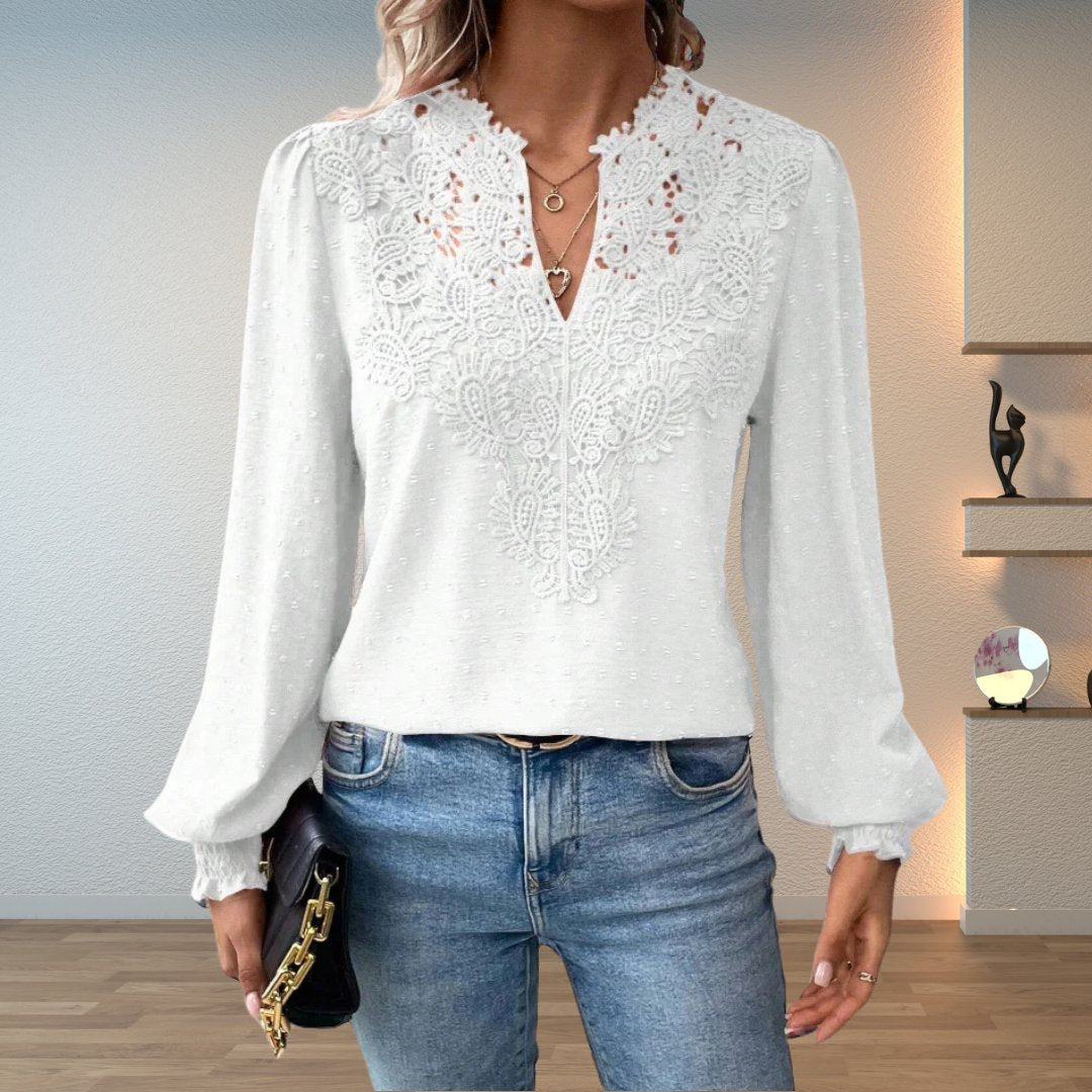 Isabelle | Women's V-Neck Blouse | Lace Bodice · Eltrendio