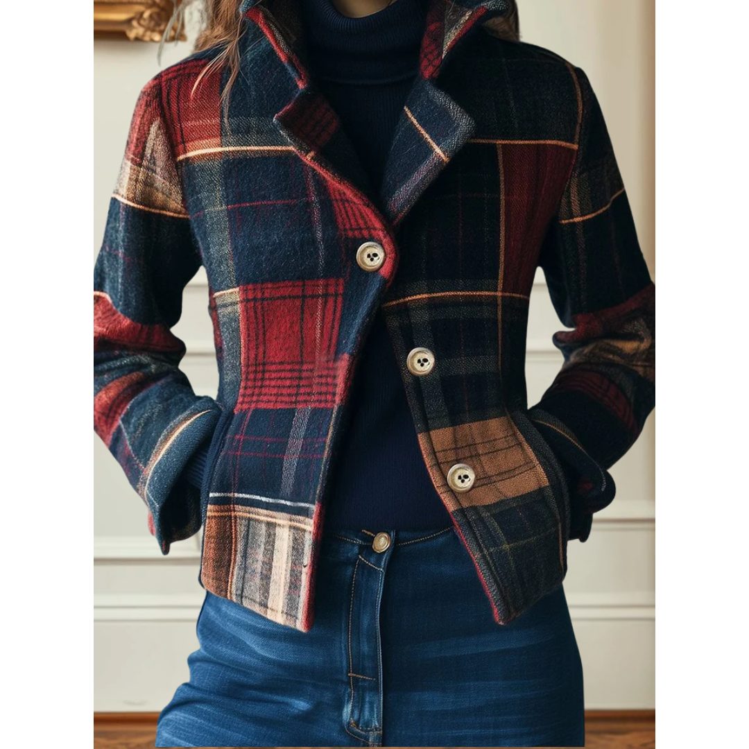 Isla | Women's Button-Front Check Jacket | Front Pockets · Eltrendio