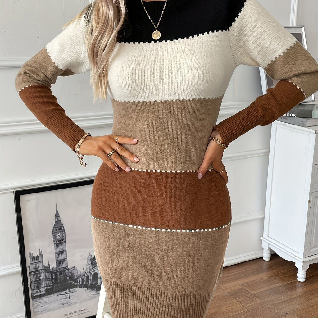 Isla | Women's Colour Block Jumper Dress | Crew Neck · Eltrendio