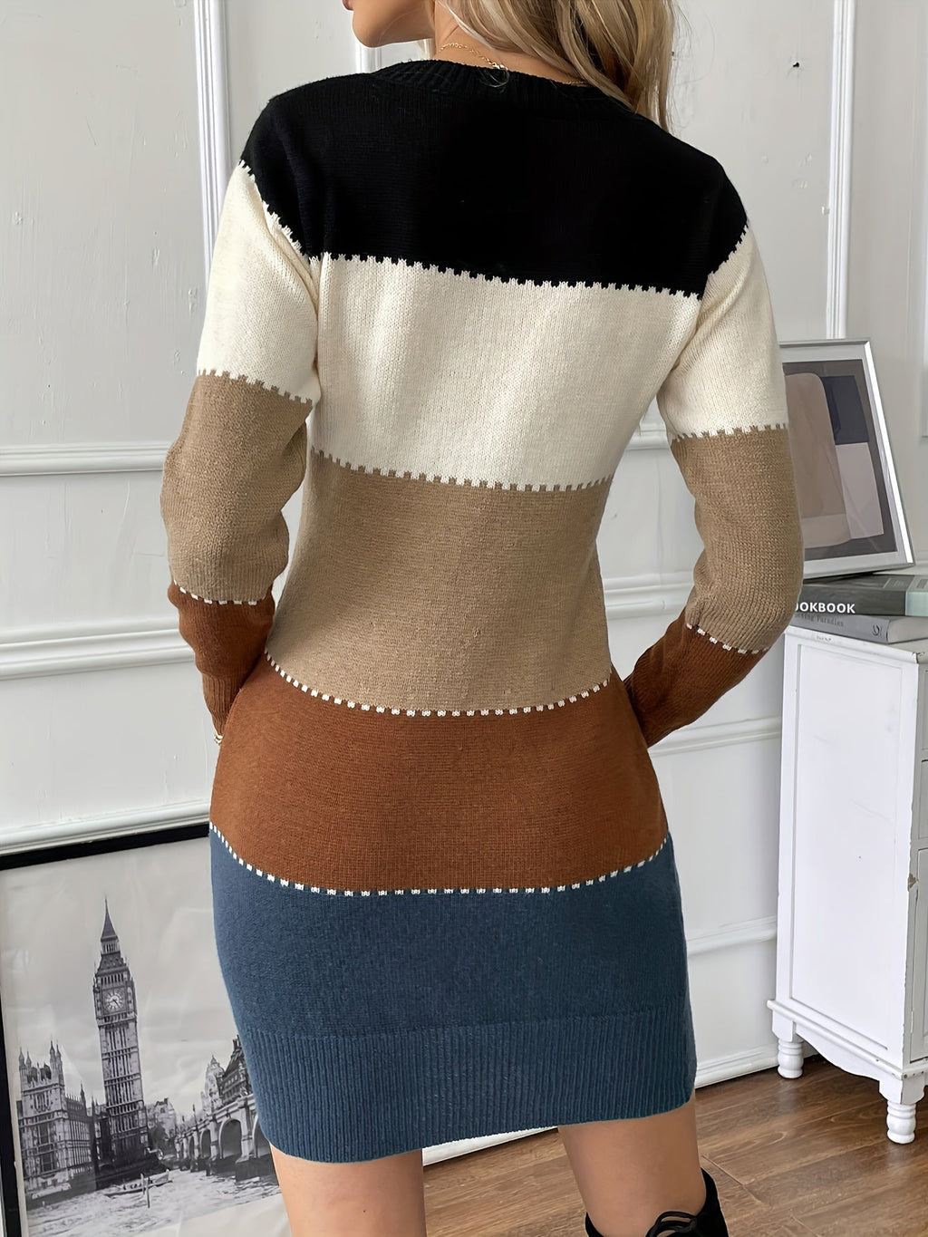 Isla | Women's Colour Block Jumper Dress | Crew Neck · Eltrendio