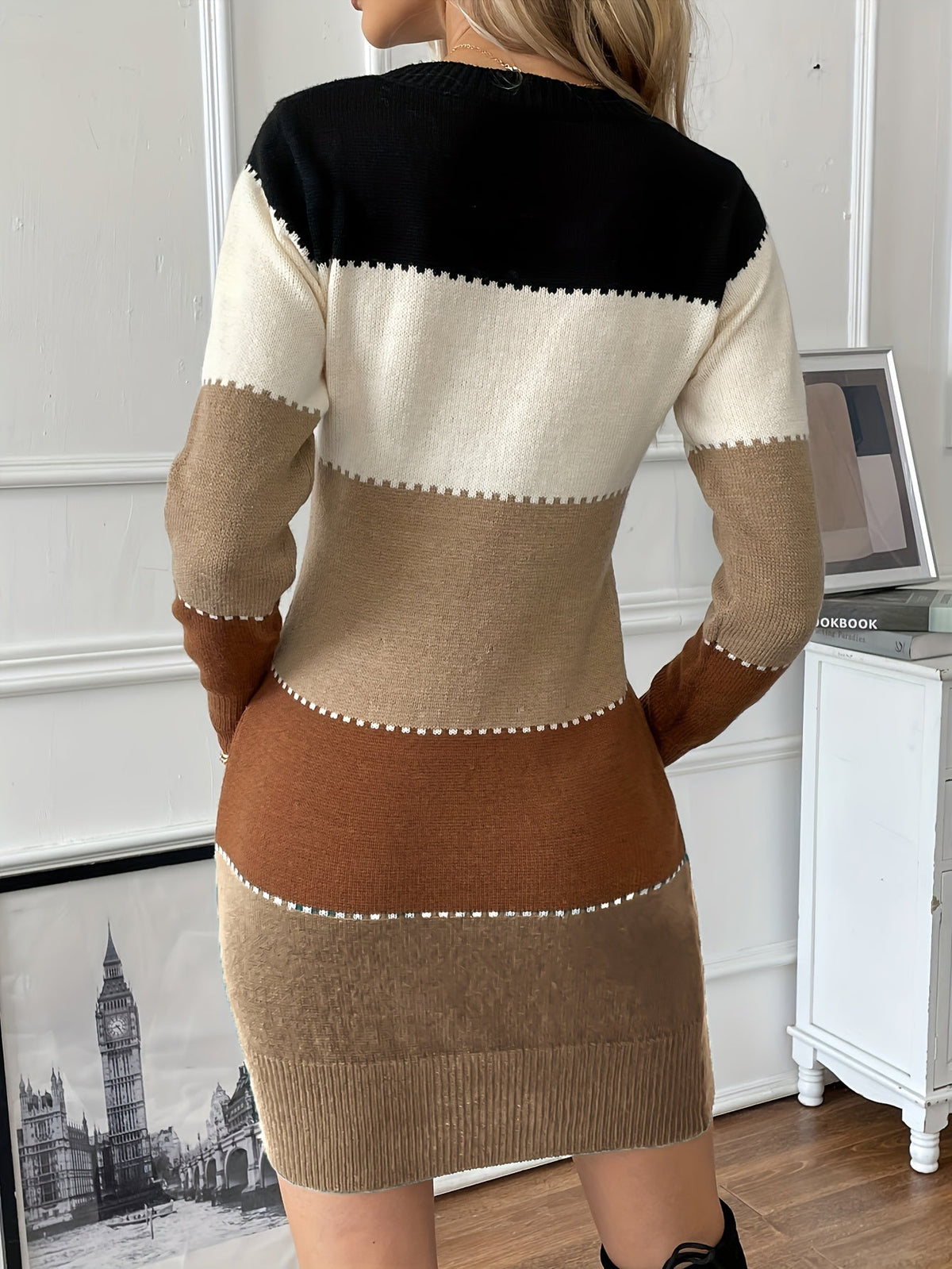 Isla | Women's Colour Block Jumper Dress | Crew Neck · Eltrendio