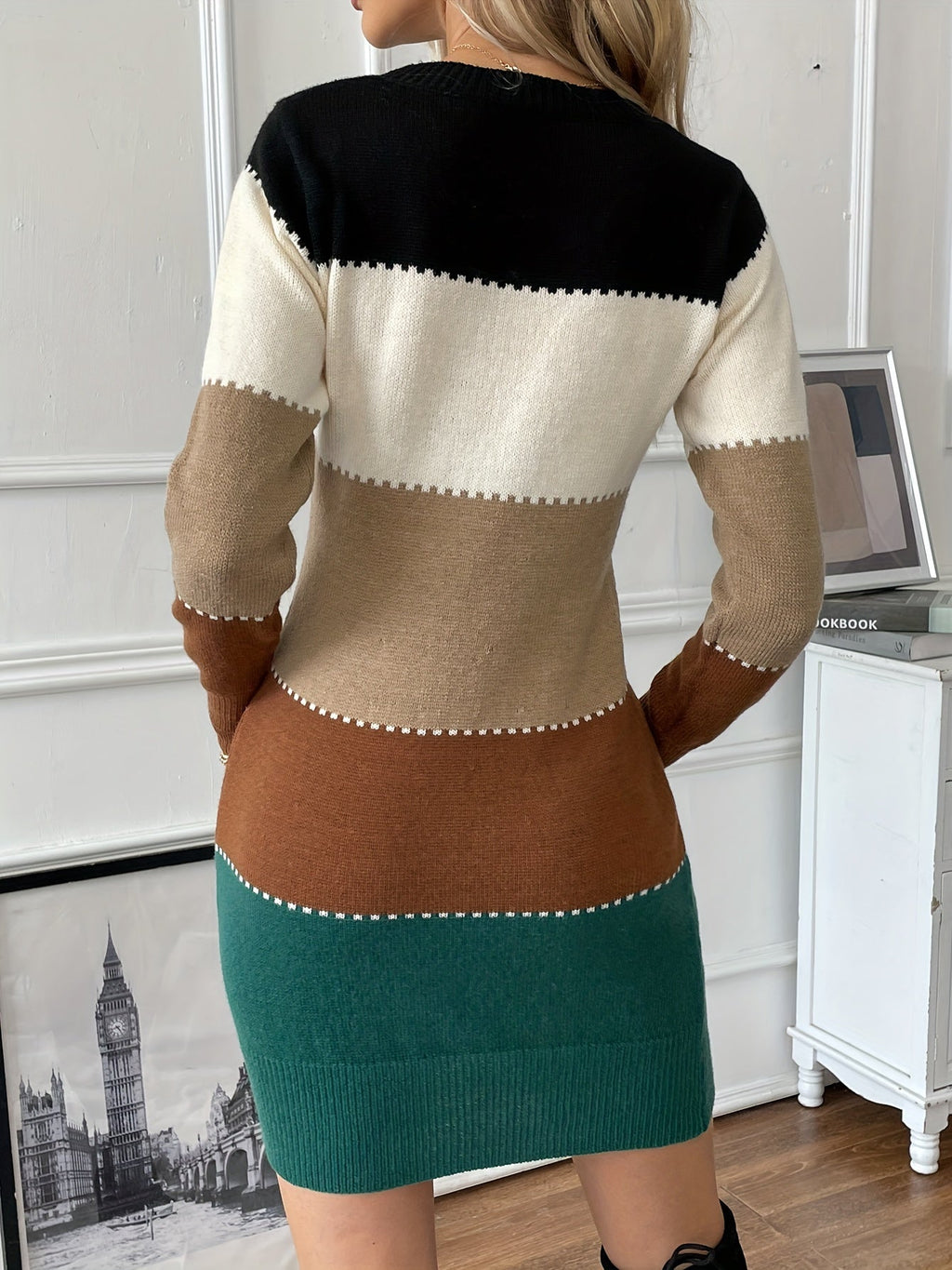 Isla | Women's Colour Block Jumper Dress | Crew Neck · Eltrendio