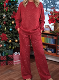 Isla | Women's Crew Neck Loungewear Set | Wide-Leg Trousers-Eltrendio