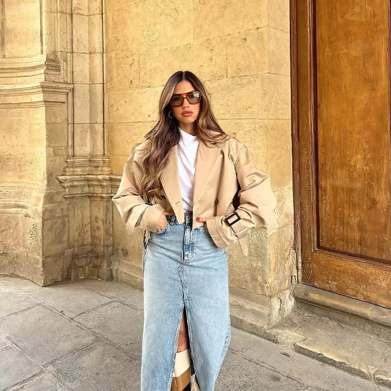 Isla | Women's Cropped Trench Jacket | Belted Waist · Eltrendio