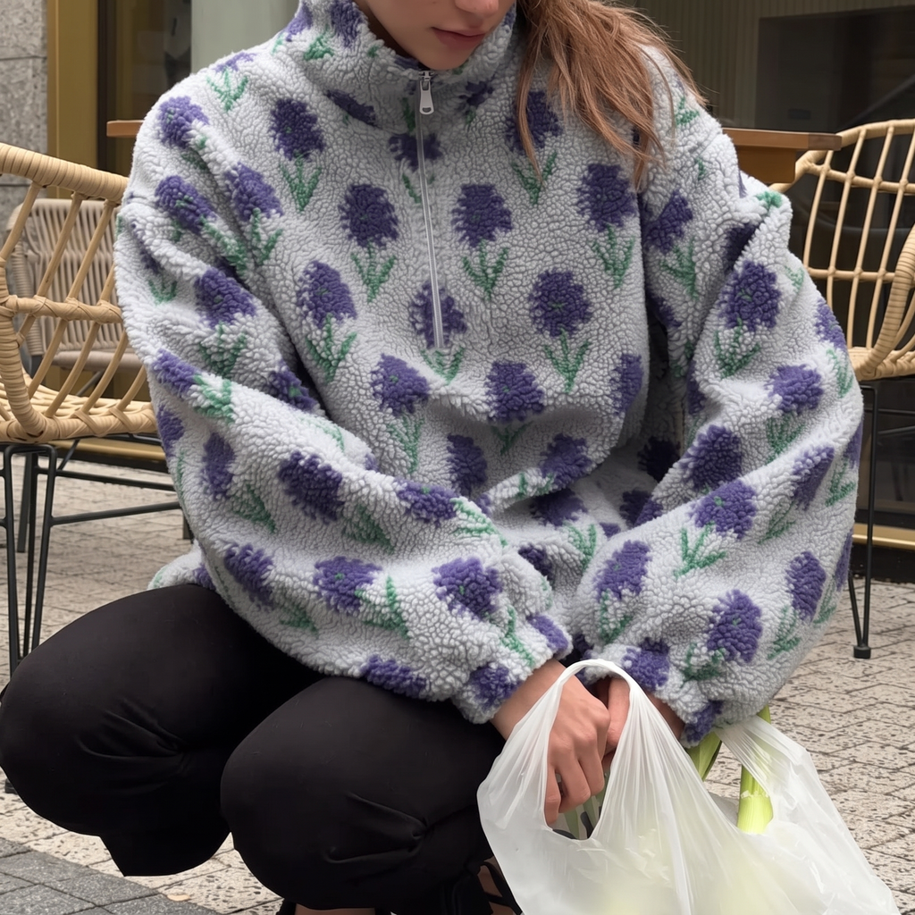 Isla | Women's Half-Zip Fleece | Patterned Sherpa · Eltrendio