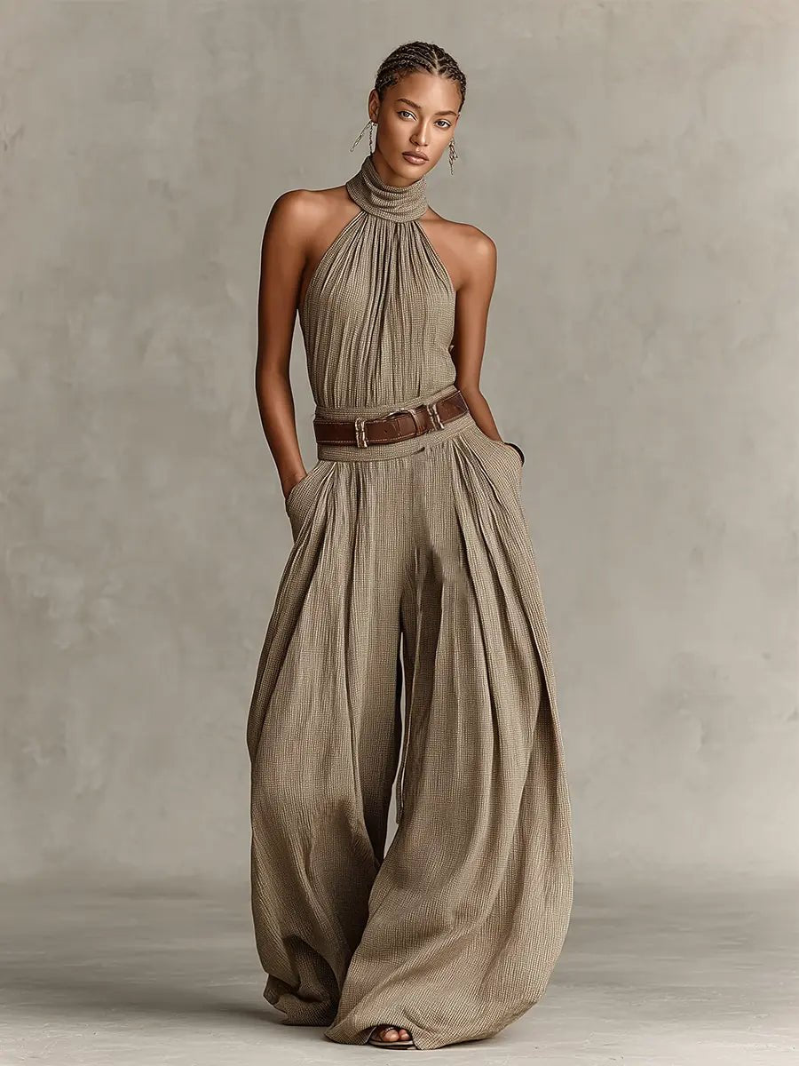 Isla | Women's Halter Wide-Leg Jumpsuit | Belted Waist · Eltrendio