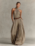 Isla | Women's Halter Wide-Leg Jumpsuit | Belted Waist · Eltrendio