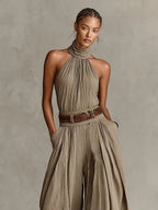 Isla | Women's Halter Wide-Leg Jumpsuit | Belted Waist · Eltrendio