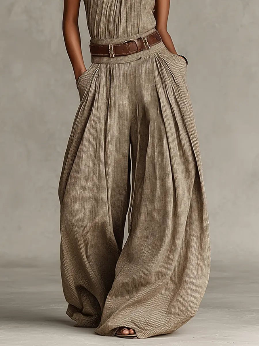 Isla | Women's Halter Wide-Leg Jumpsuit | Belted Waist · Eltrendio