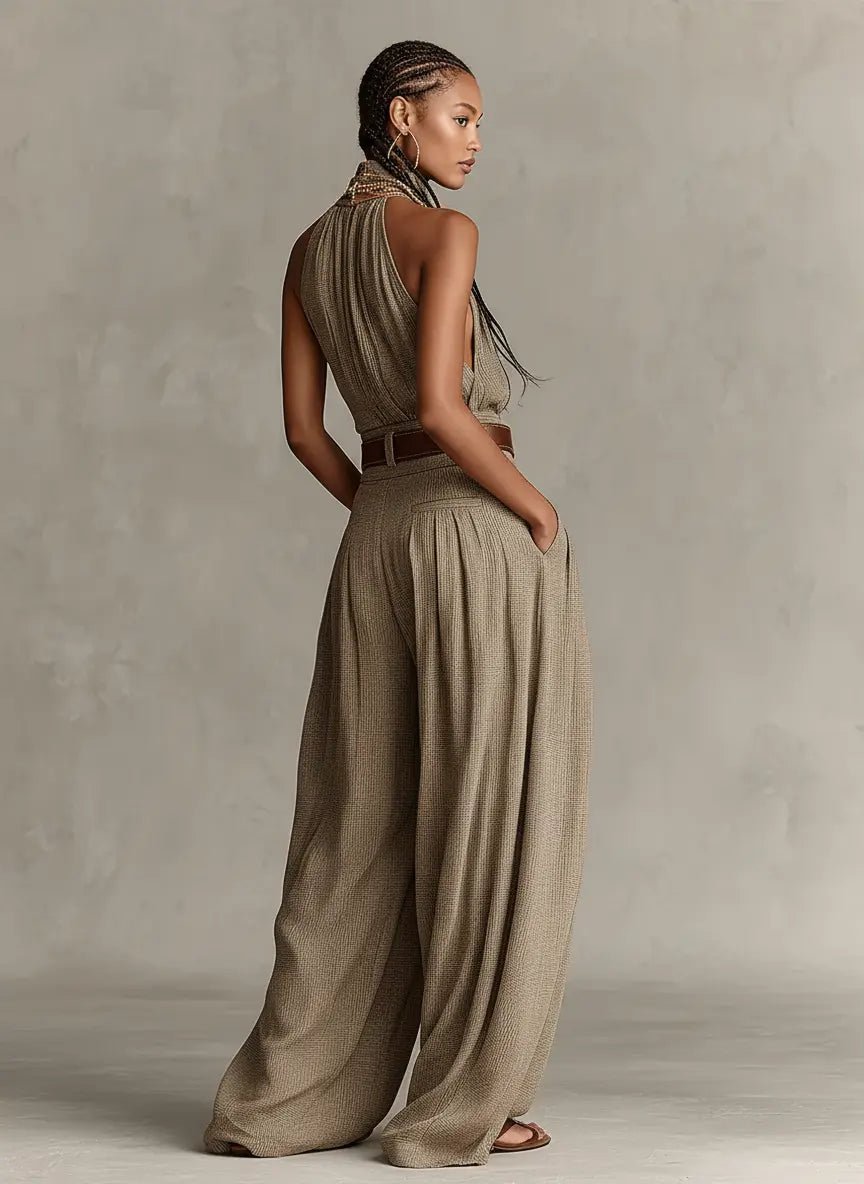 Isla | Women's Halter Wide-Leg Jumpsuit | Belted Waist · Eltrendio