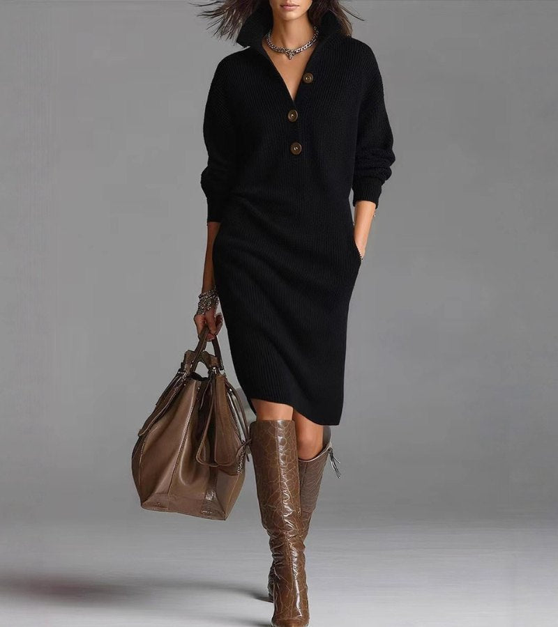 Isla | Women's Knitted Jumper Dress | Button Placket · Eltrendio
