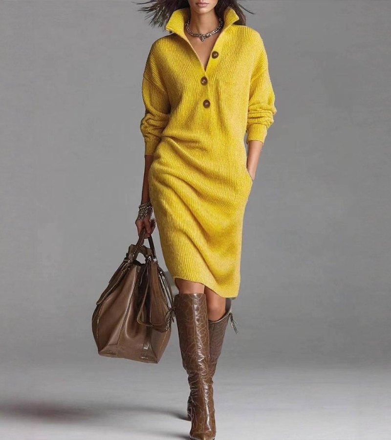 Isla | Women's Knitted Jumper Dress | Button Placket · Eltrendio