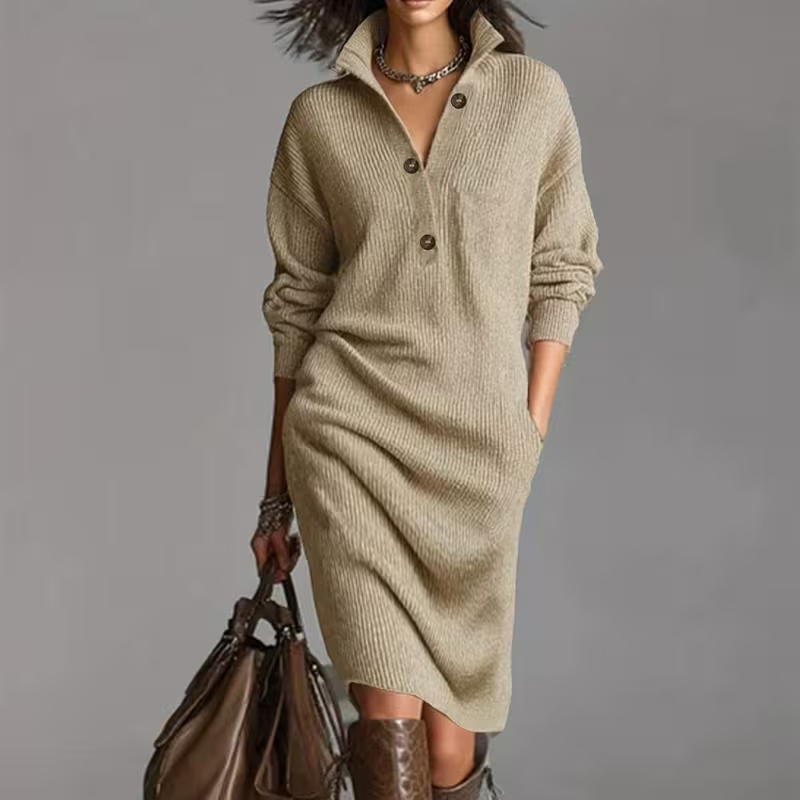 Isla | Women's Knitted Jumper Dress | Button Placket · Eltrendio