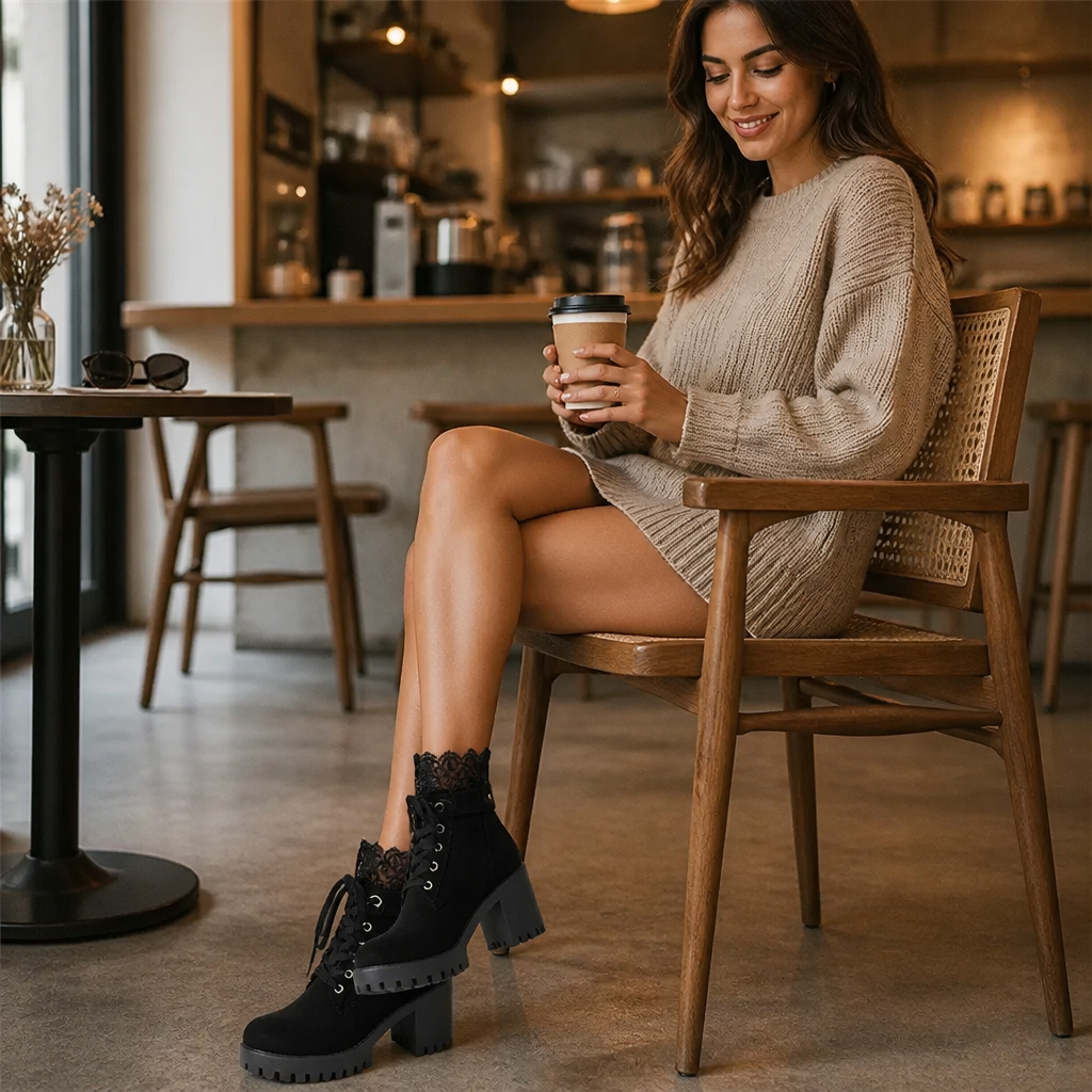 Isla | Women's Lace-Up Ankle Boots | Block Heel · Eltrendio