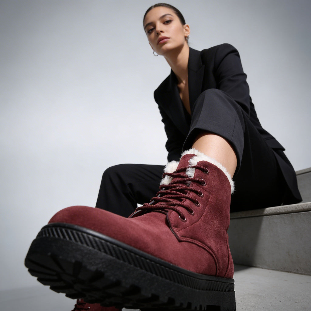 Isla | Women's Lace-Up Ankle Boots | Fur Trim · Eltrendio