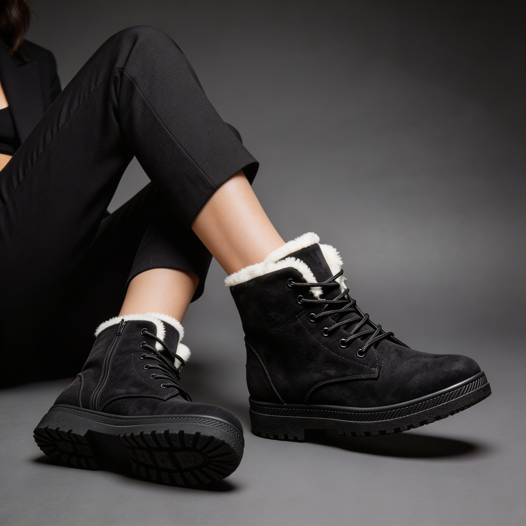 Isla | Women's Lace-Up Ankle Boots | Fur Trim · Eltrendio