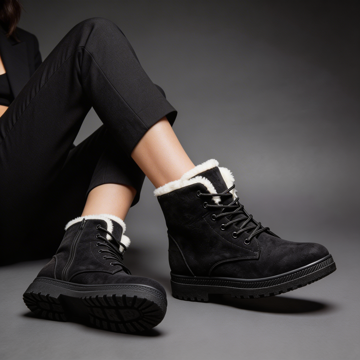 Isla | Women's Lace-Up Ankle Boots | Fur Trim · Eltrendio