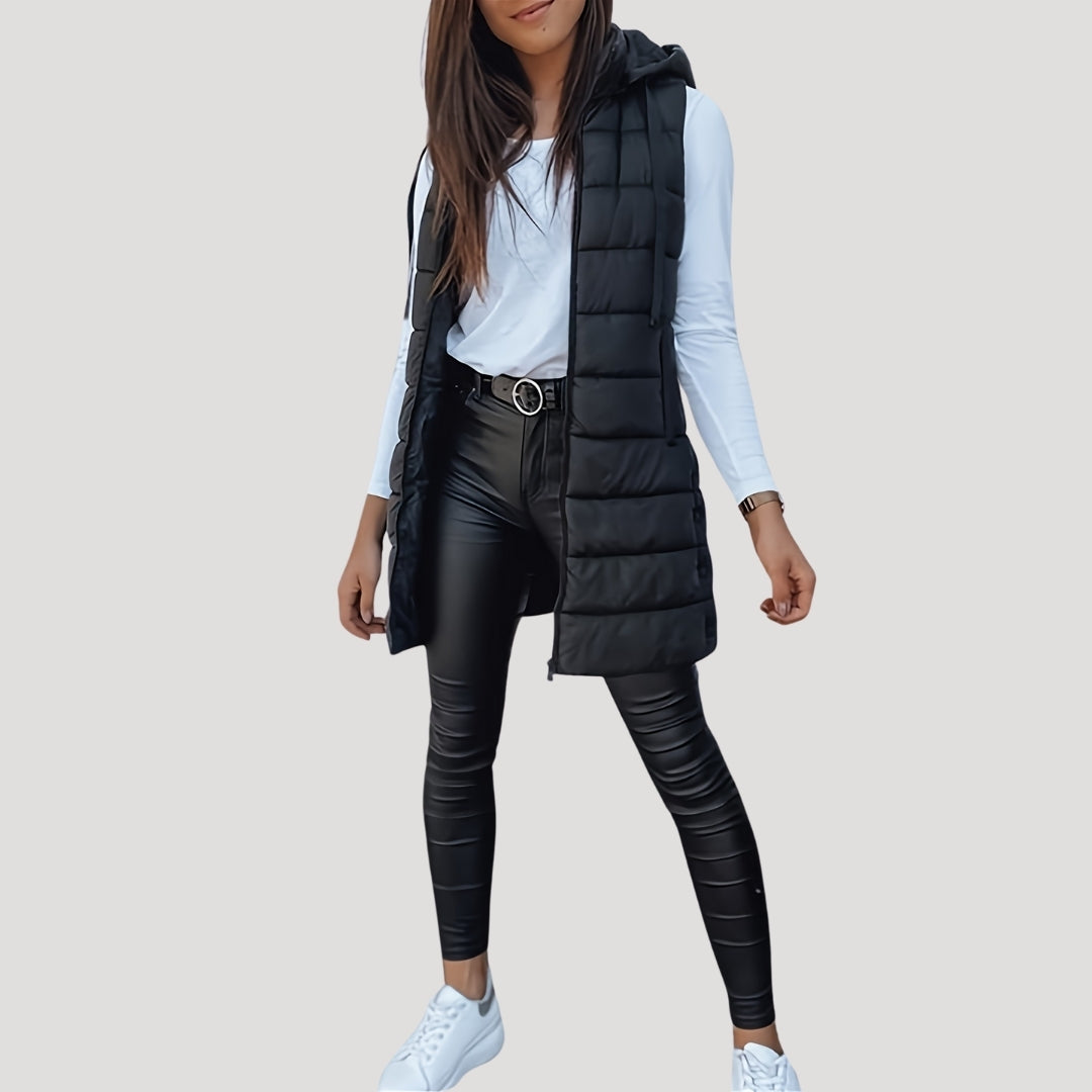 Isla | Women's Longline Hooded Gilet | Quilted Padded · Eltrendio