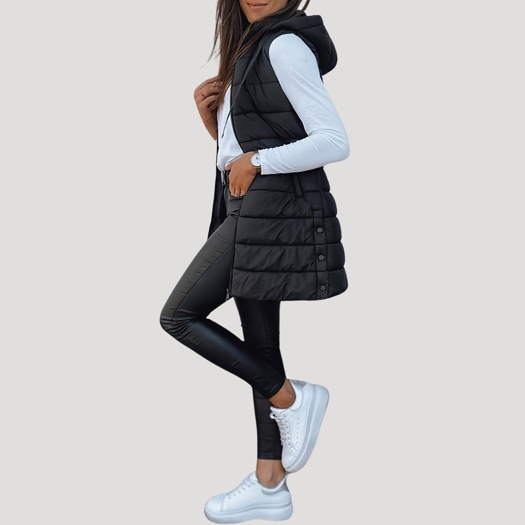 Isla | Women's Longline Hooded Gilet | Quilted Padded · Eltrendio