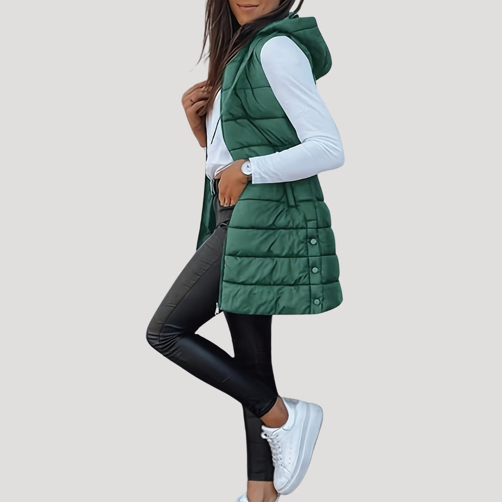 Isla | Women's Longline Hooded Gilet | Quilted Padded · Eltrendio