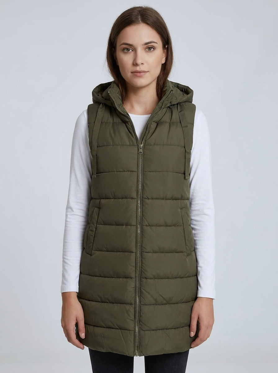 Isla | Women's Longline Hooded Gilet | Quilted Padded-Eltrendio