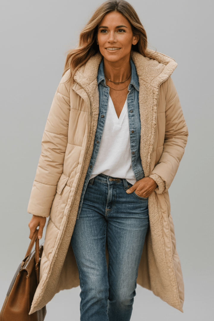Isla | Women's Longline Puffer Coat | Sherpa-Lined · Eltrendio