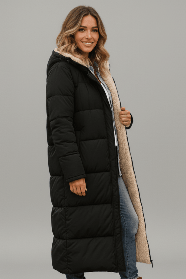 Isla | Women's Longline Puffer Coat | Sherpa-Lined · Eltrendio