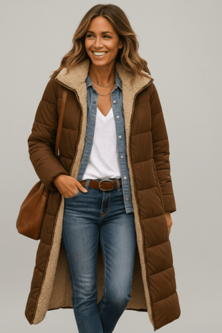 Isla | Women's Longline Puffer Coat | Sherpa-Lined · Eltrendio