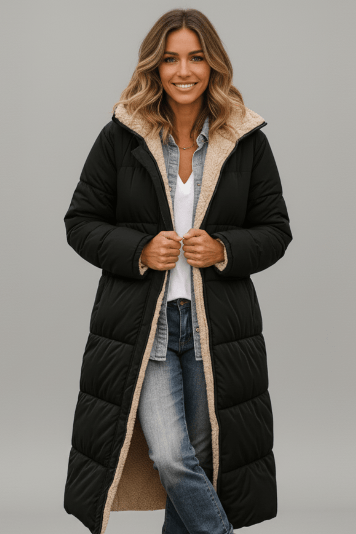 Isla | Women's Longline Puffer Coat | Sherpa-Lined · Eltrendio