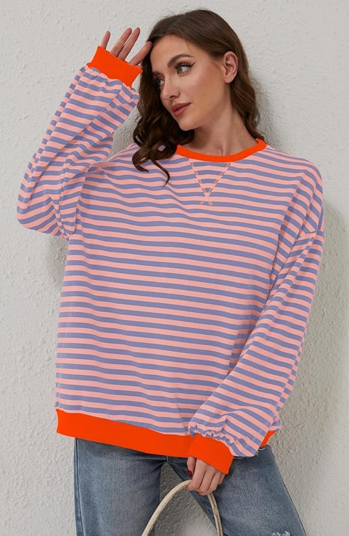 Isla | Women's Oversized Sweatshirt | Striped · Eltrendio