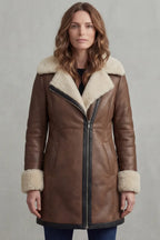 Isla | Women's Shearling Leather Coat | Fur Collar · Eltrendio