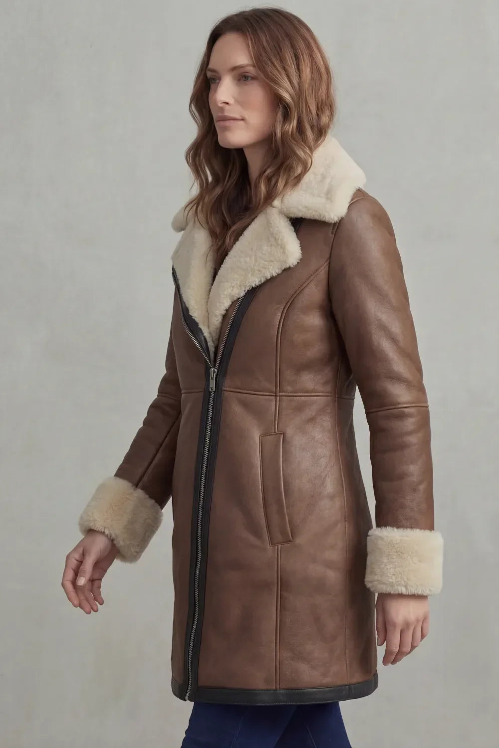 Isla | Women's Shearling Leather Coat | Fur Collar · Eltrendio