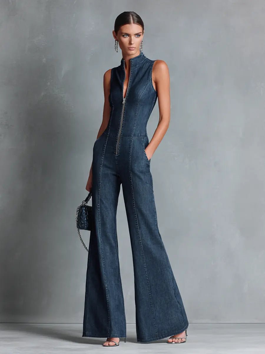 Isla | Women's Sleeveless Denim Jumpsuit | Zip Front · Eltrendio
