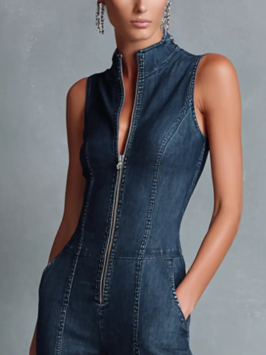 Isla | Women's Sleeveless Denim Jumpsuit | Zip Front · Eltrendio