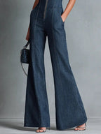 Isla | Women's Sleeveless Denim Jumpsuit | Zip Front · Eltrendio