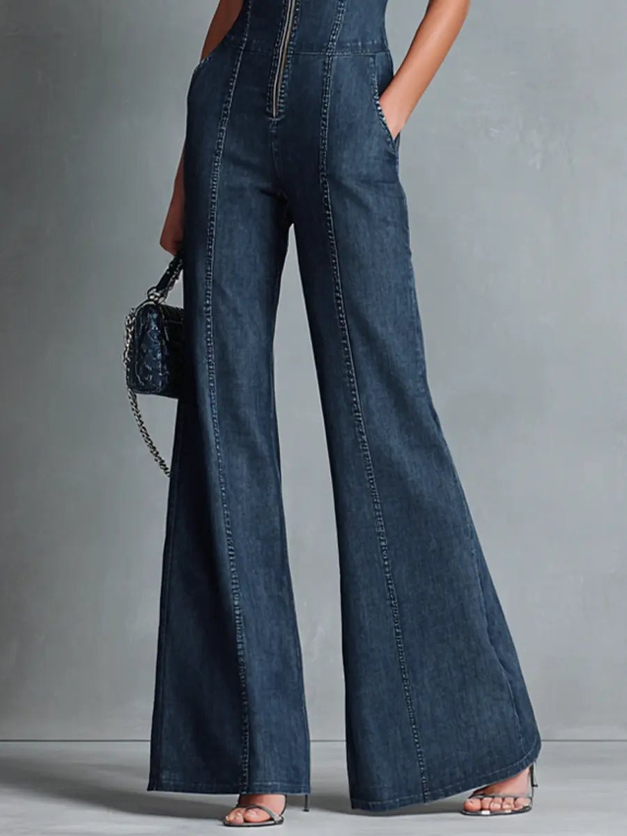 Isla | Women's Sleeveless Denim Jumpsuit | Zip Front · Eltrendio